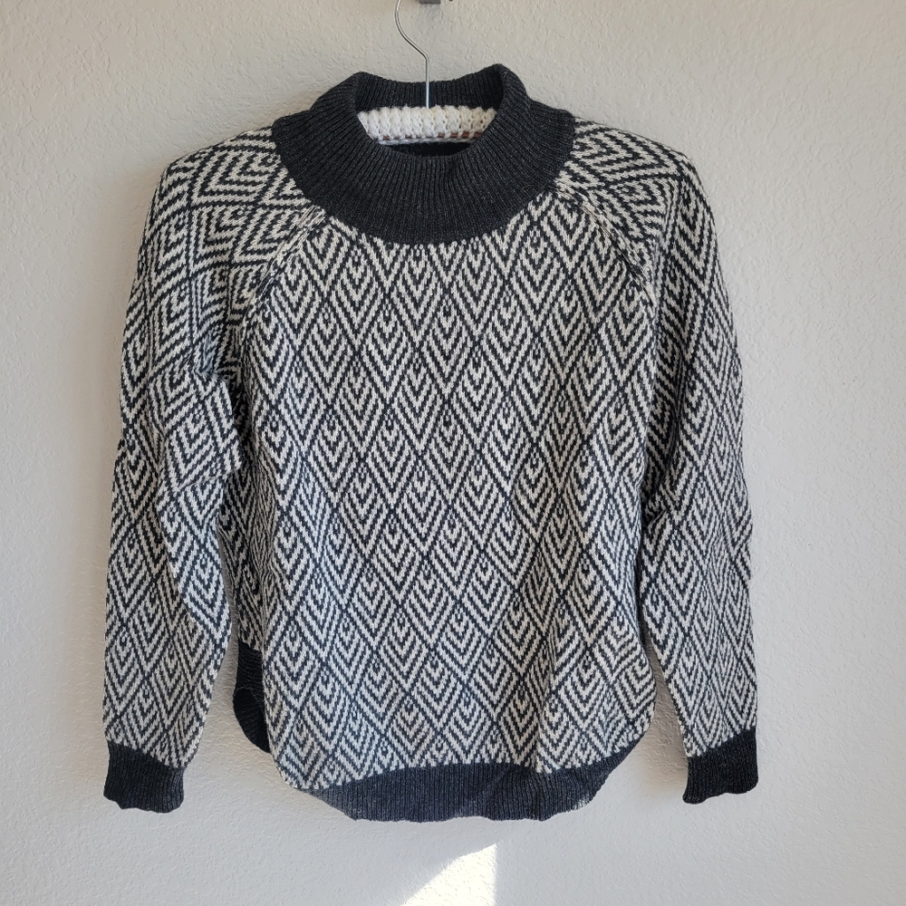 Sherpa Sweater Merino Wool Blend Grey Gray White Womens Medium